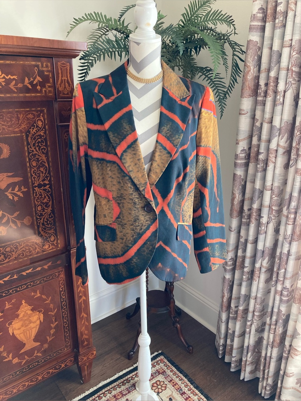 Woman's ESCADA Fantasy Print. Abstract Multicolor One-Button Blazer Size 46